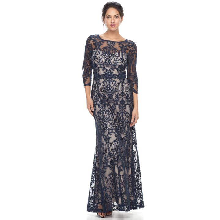 Women's Chaya Scroll Lace Evening Gown, Size: 8, Blue (navy)