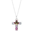 Sterling Silver Pressed Flower Cross Pendant Necklace, Women's, Size: 18, Multicolor