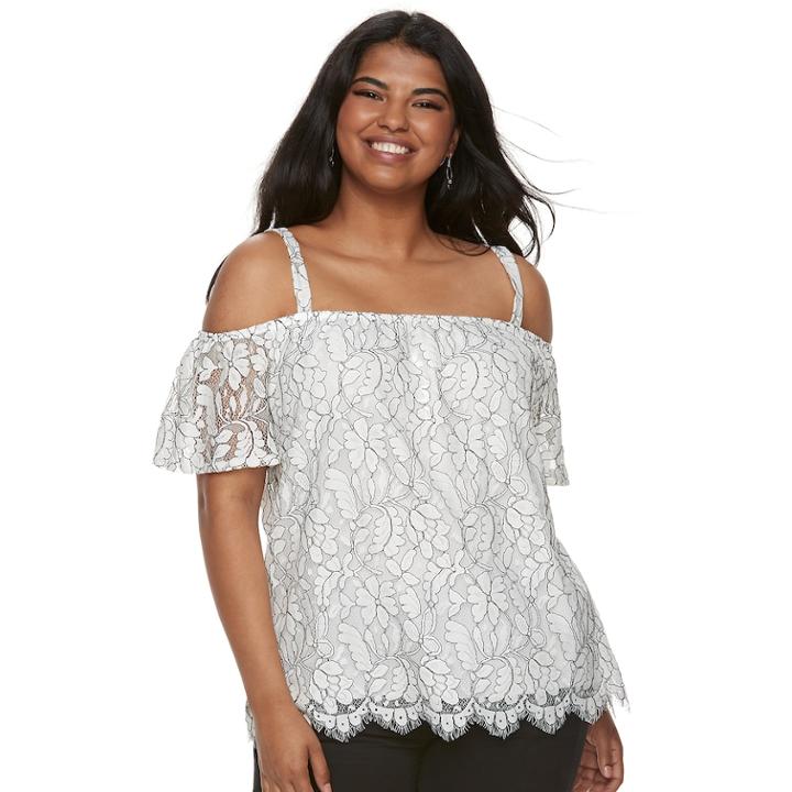 Juniors' Plus Size Liberty Love Floral Lace Off-the-shoulder Top, Teens, Size: 2xl, White