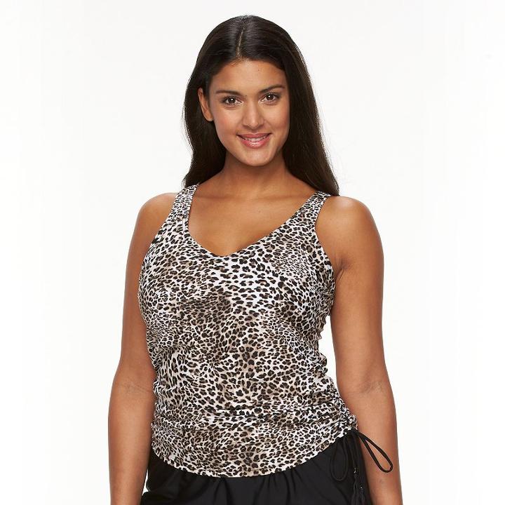 Plus Size Croft & Barrow&reg; Tummy Slimmer & Long Torso Ruched Tankini Top, Women's, Size: 26 W, Dark Grey