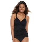 Women's Croft & Barrow&reg; Bust Enhancer Crossover Tankini Top, Size: 10, Black