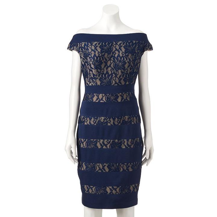 Women's Jax Lace Off-the-shoulder Sheath Dress, Size: 16, Blue (navy)