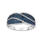 Sterling Silver 1/4 Carat T.w. Blue & White Diamond Ring, Women's, Size: 7