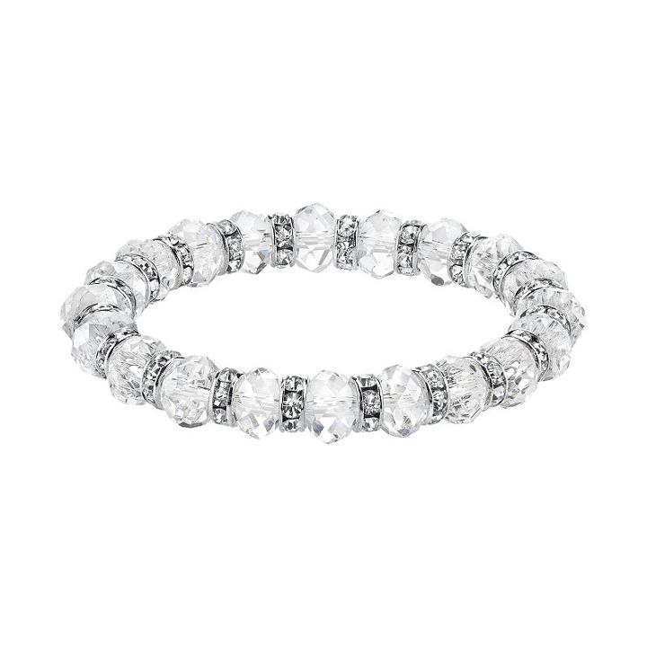1928 Simulated Crystal & Clear Bead Stretch Bracelet, Women's, White