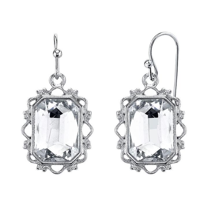 1928 Faceted Simulated Crystal Rectangle Drop Earrings, Women's, White