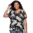 Juniors' Plus Size Liberty Love Cutout Floral Cold-shoulder Top, Teens, Size: 1xl, White