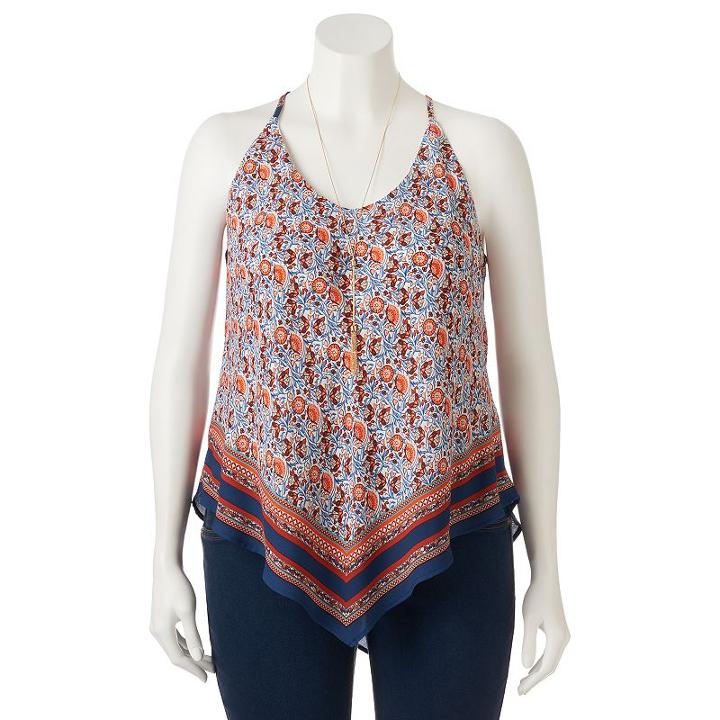 Juniors' Plus Size Heartsoul Print V-hem Tank, Girl's, Size: 2xl, Orange Oth