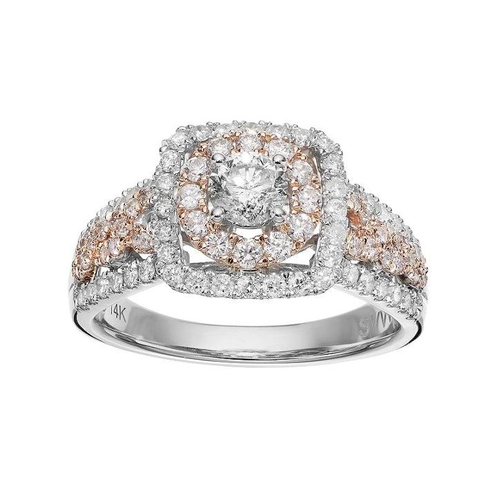 Simply Vera Vera Wang Two Tone 14k White Gold 1 1/4 Carat T.w. Diamond Halo Engagement Ring, Women's, Size: 7