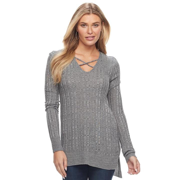 Women's Apt. 9&reg; Crisscross Ribbed Sweater, Size: Medium, Brt Purple