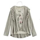Girls 7-16 Self Esteem Ruffled Cardigan & Foil Graphic Tank Top With Necklace, Size: Medium, Grey