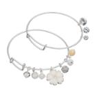 Flower, Shaky Bead & Simulated Crystal Bangle Bracelet Set, Women's, White