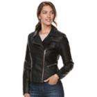 Women's Apt. 9&reg; Textured Faux-leather Moto Jacket, Size: Regular, Black