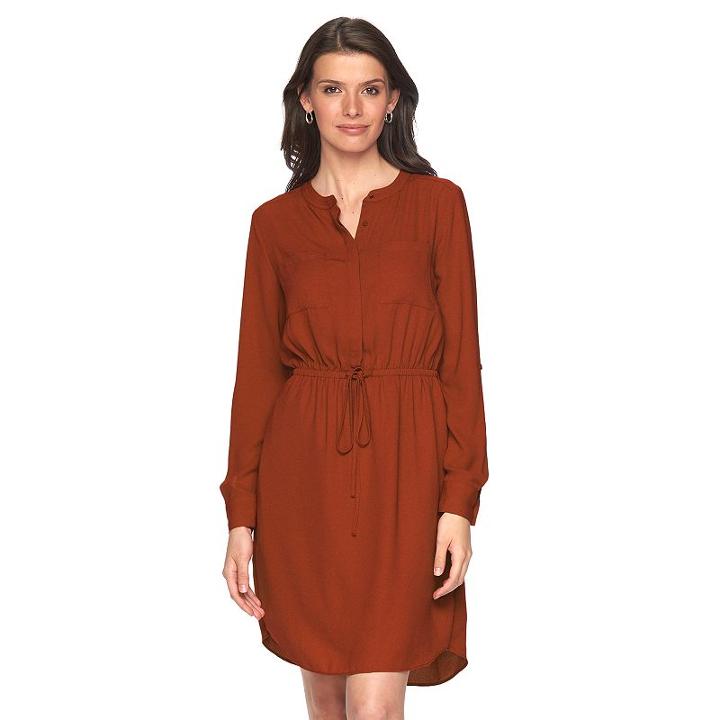 Women's Apt. 9&reg; Crepe Shirt Dress, Size: 0, Orange