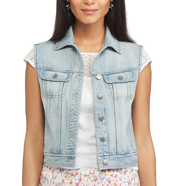 Women's Chaps Jean Vest, Size: Small, Blue Other