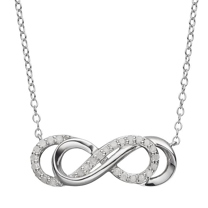 Two Hearts Forever One 1/4 Carat T.w. Diamond Sterling Silver Double Infinity Necklace, Women's, White