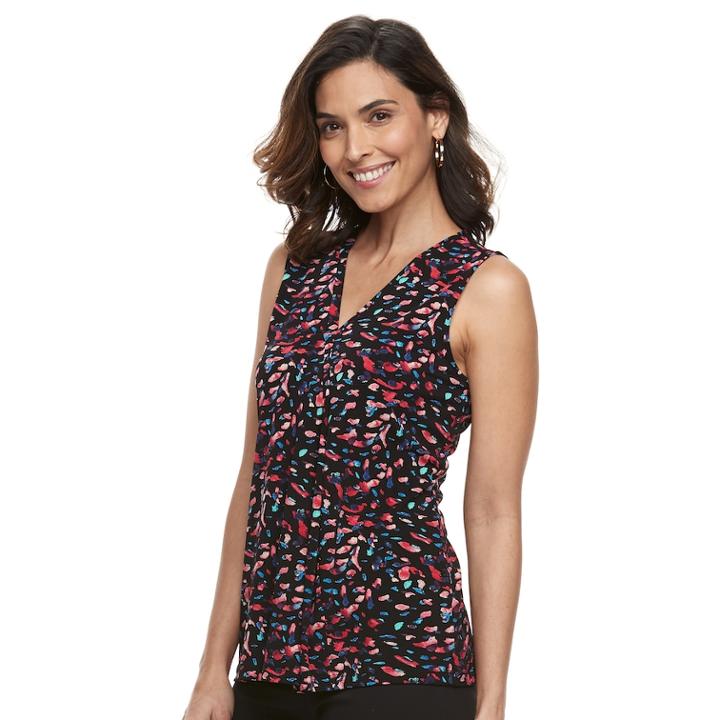 Petite Dana Buchman Pleated V-neck Tank, Women's, Size: S Petite, Brt Orange