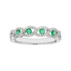 14k White Gold 1/4 Carat T.w. Diamond & Emerald Braided Ring, Women's, Size: 6.50, Green
