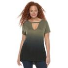 Plus Size Rock & Republic&reg; Cutout Dip-dye Tee, Women's, Size: 3xl, Dark Green