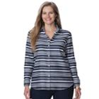 Plus Size Chaps Printed No-iron Sateen Shirt, Women's, Size: 2xl, Blue (navy)
