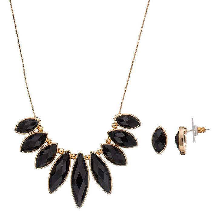 Black Graduated Marquise Necklace & Stud Earring Set, Women's