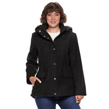 Women's D.e.t.a.i.l.s Faux-fur Hooded Anorak Jacket, Size: Large, Black