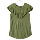 Girls Plus Size Self Esteem Crochet Lace Flounce Overlay Top With Necklace, Size: Xl Plus, Med Brown