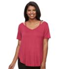 Juniors' Plus Size Mudd&reg; Strappy V-neck Tee, Teens, Size: 3xl, Med Red