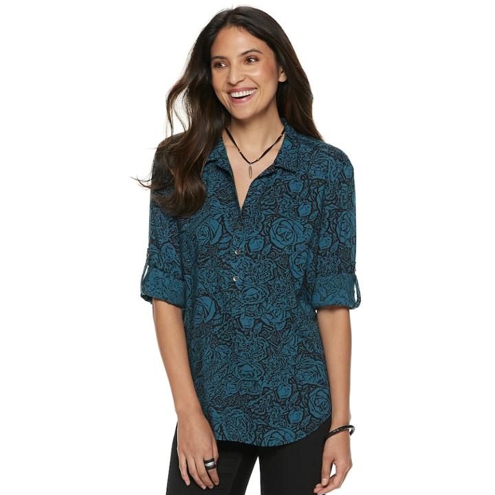 Women's Rock & Republic&reg; Tie-dye Challis Shirt, Size: Xl, Dark Blue