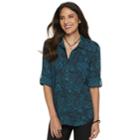Women's Rock & Republic&reg; Tie-dye Challis Shirt, Size: Xl, Dark Blue