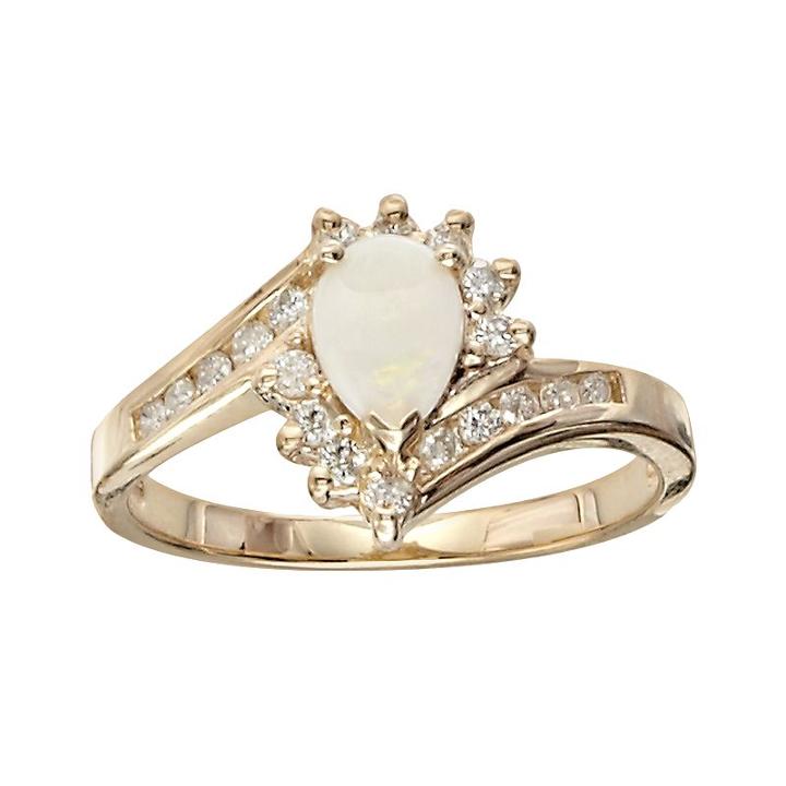 10k Gold Opal And Diamond Accent Bypass Ring, Women's, Size: 7, White