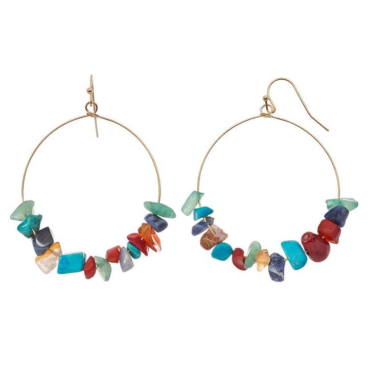 Gs By Gemma Simone Stone Bead Nickel Free Drop Hoop Earrings, Women's, Multicolor