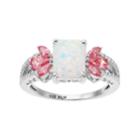Sterling Silver Simulated Opal & Pink Cubic Zirconia Ring, Women's, Size: 6, White