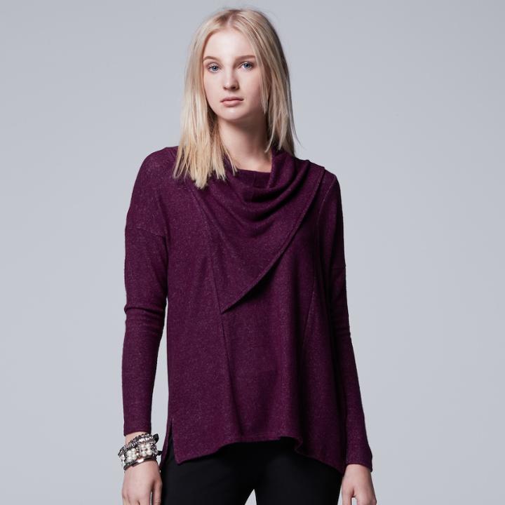 Petite Simply Vera Vera Wang Draped Sweater, Women's, Size: L Petite, Purple
