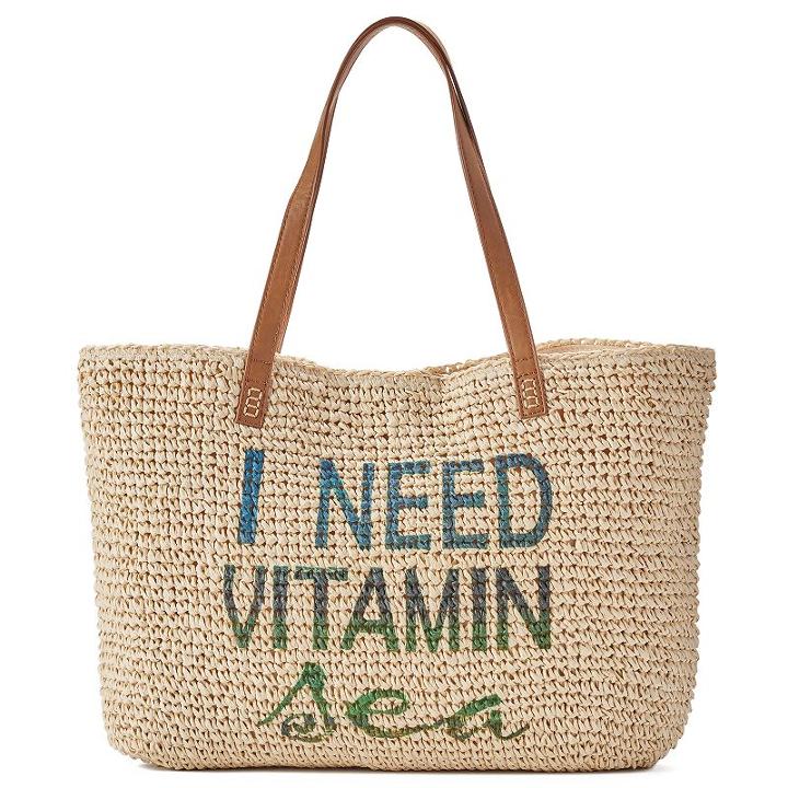Sonoma Goods For Life&trade; Woven Straw Tote, Women's, Beig/green (beig/khaki)
