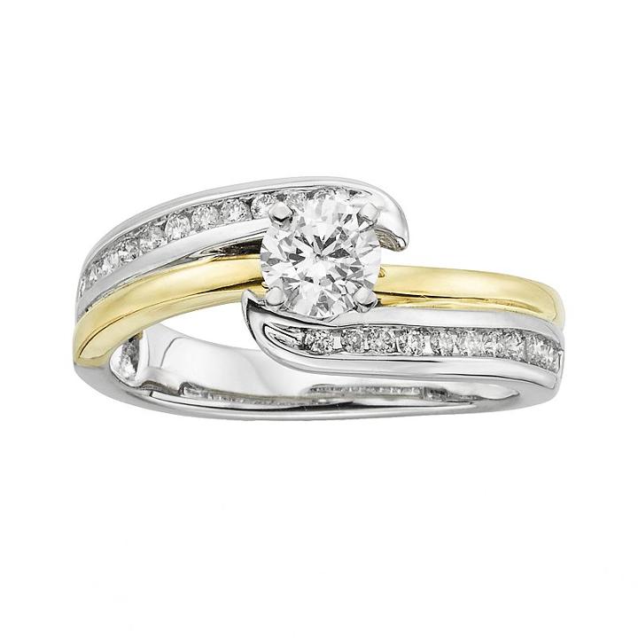 14k Gold Two Tone 3/4-ct. T.w. Round-cut Igl Certified Diamond Swirl Engagement Ring, Women's, Size: 7.50, White
