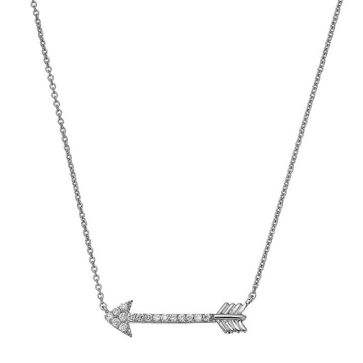 Silver Tone Cubic Zirconia Arrow Link Necklace, Women's, Grey