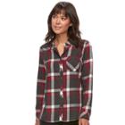 Women's Sonoma Goods For Life&trade; Essential Plaid Flannel Shirt, Size: Large, Dark Grey
