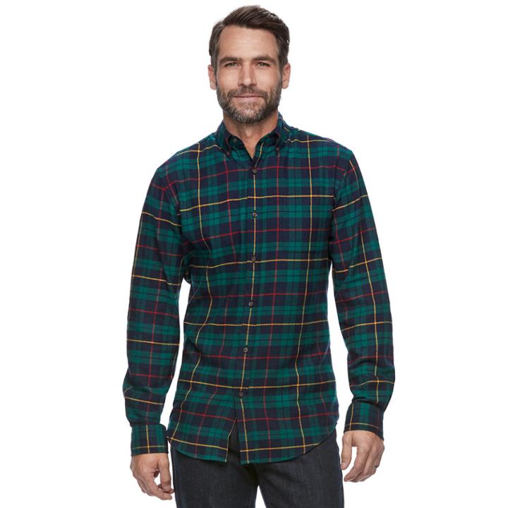 Men's Croft & Barrow&reg; True Comfort Plaid Slim-fit Flannel Button-down Shirt, Size: Xl, Dark Blue