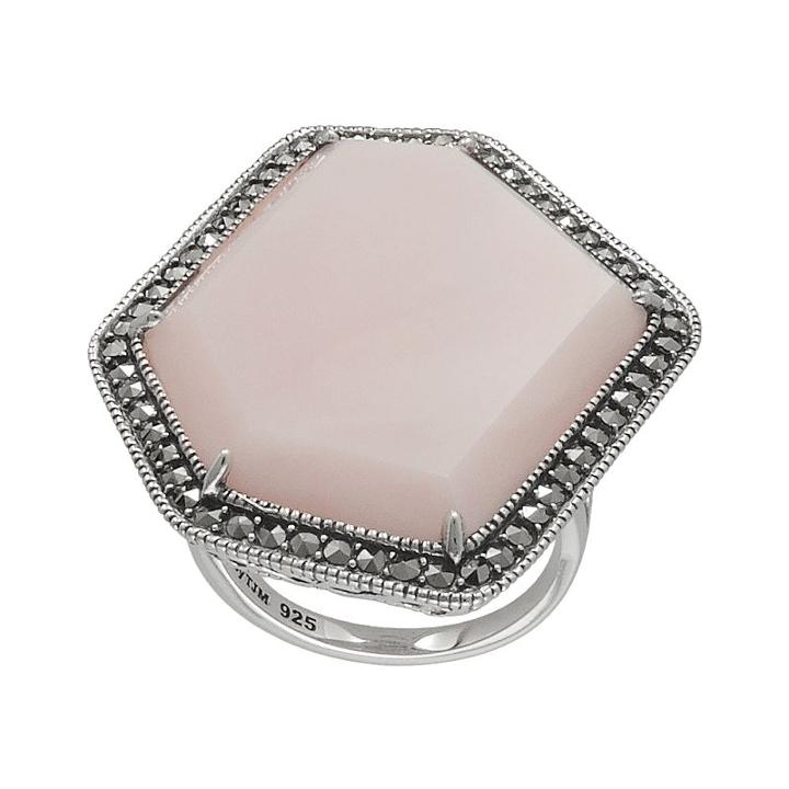 Lavish By Tjm Sterling Silver Pink Opal Ring - Made With Swarovski Marcasite, Women's, Size: 6