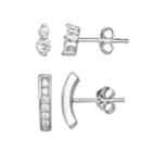 Primrose Sterling Silver Cubic Zirconia Curved Bar & Drop Earring Set, Women's, White