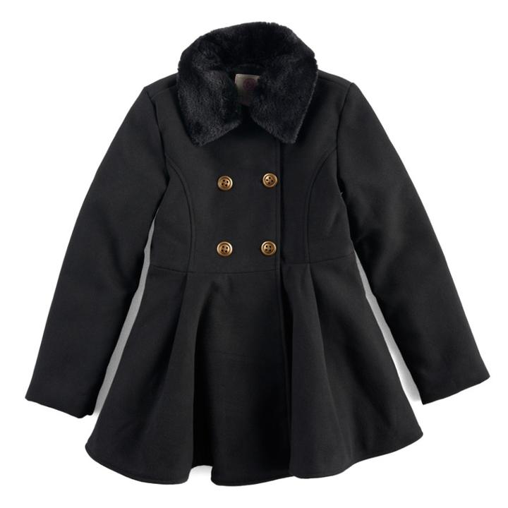 Girls 6-12 So&reg; Faux-fur Collar Wool Coat, Size: 7-8, Black