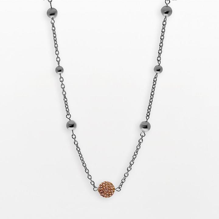 Stainless Steel Crystal Bead Station Necklace, Women's, Size: 18, Orange