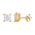 Cubic Zirconia 24k Gold Over Silver-plated Solitaire Stud Earrings, Women's, White