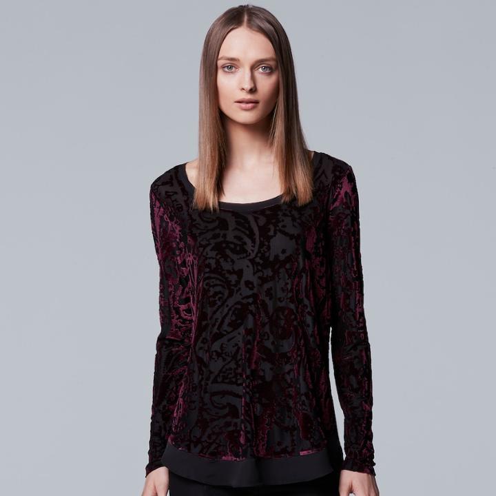 Petite Simply Vera Vera Wang Velvet Burnout Top, Women's, Size: L Petite, Purple
