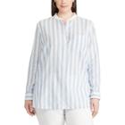 Plus Size Chaps Striped Linen Blend Shirt, Women's, Size: 2xl, Blue