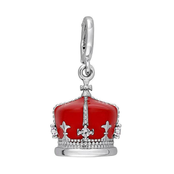 Laura Ashley Great Britain Collection Sterling Silver Lab-created White Sapphire Crown Charm, Women's