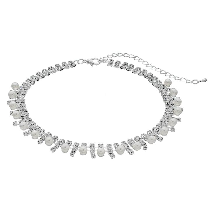 Crystal Avenue Simulated Pearl Station Choker Necklace, Women's, Size: 11.5, Grey