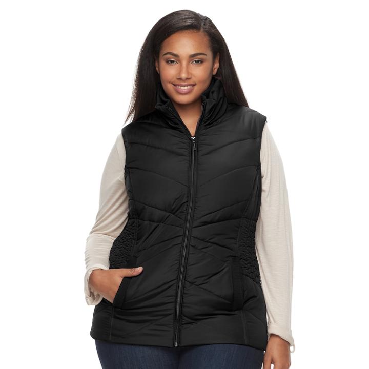 Plus Size Weathercast Puffer Vest, Women's, Size: 2xl, Black