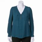 Juniors' Plus Size Candie's&reg; Zip-neck Roll-tab Top, Girl's, Size: 2xl, Blue Other