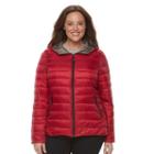 Plus Size Halitech Hooded Packable Puffer Jacket, Women's, Size: 3xl, Red